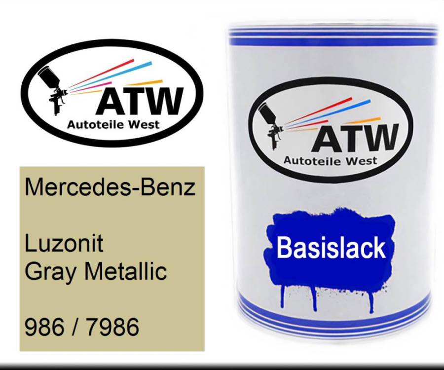 Mercedes-Benz, Luzonit Gray Metallic, 986 / 7986: 500ml Lackdose, von ATW Autoteile West.